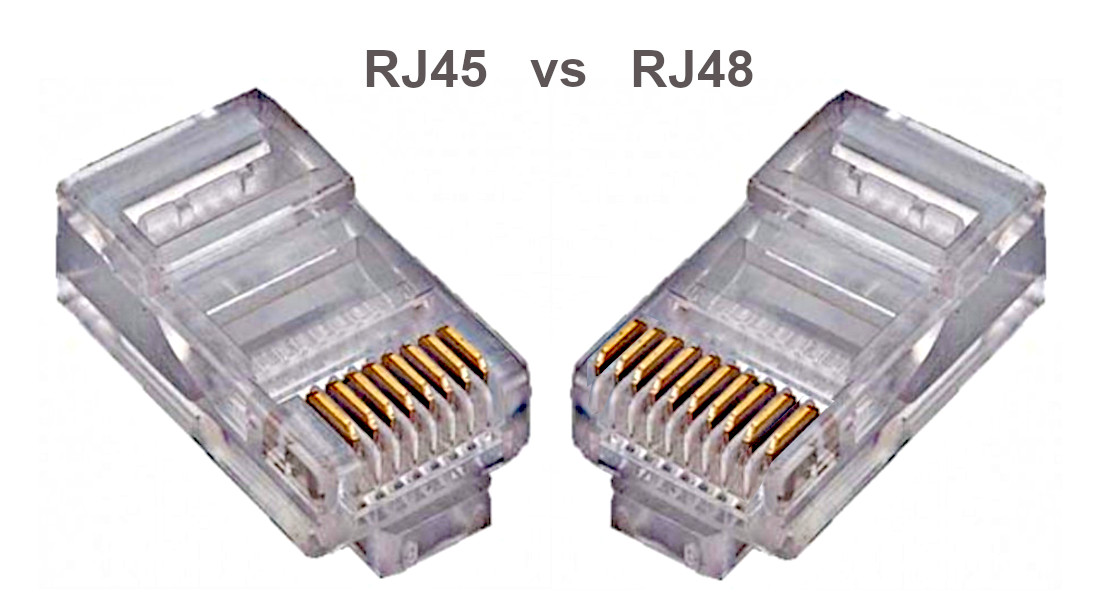 RJ48 10-ਪਿਨ ਕਨੈਕਟਰ ਦੀ ਵਰਤੋਂ ਕਰਦਾ ਹੈ, ਜਦੋਂ ਕਿ RJ45 8-ਪਿਨ ਕਨੈਕਟਰ ਦੀ ਵਰਤੋਂ ਕਰਦਾ ਹੈ
